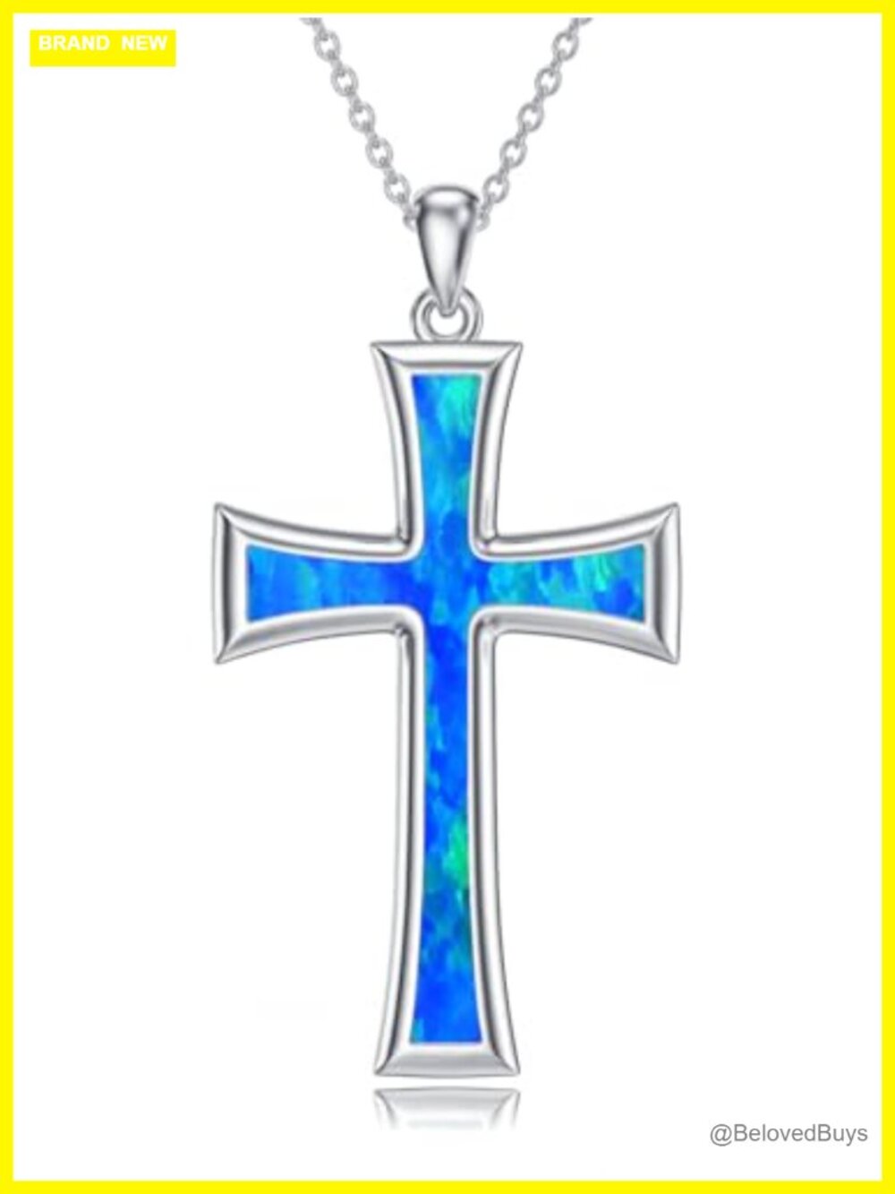 925 Sterling Silver Cross Pendant Necklace Created Blue Opal Religious Jewelry